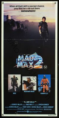 2w714 MAD MAX 2: THE ROAD WARRIOR Australian daybill poster '81 cool image of Mel Gibson as Mad Max!