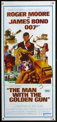 2w725 MAN WITH THE GOLDEN GUN Australian daybill '74 Roger Moore as James Bond by Robert McGinnis!