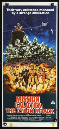 2w740 MISSION GALACTICA: THE CYLON ATTACK Australian daybill poster '78 Richard Hatch, Dirk Benedict