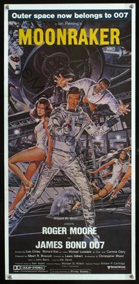 2w743 MOONRAKER Australian daybill poster '79 art of Roger Moore as James Bond by Daniel Gouzee!