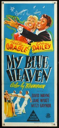2w753 MY BLUE HEAVEN Aust daybill '50 great art of Betty Grable showing her legs & Dan Dailey too!