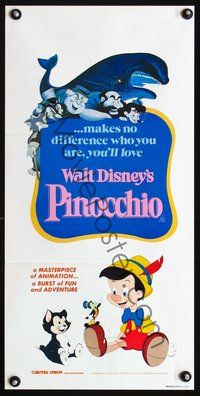 2w797 PINOCCHIO Australian daybill movie poster R82 Walt Disney classic cartoon!