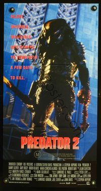 2w805 PREDATOR 2 Australian daybill movie poster '90 great full-length close up image of alien!