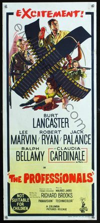 2w807 PROFESSIONALS Aust daybill '66 art of Burt Lancaster, Lee Marvin & sexy Claudia Cardinale!