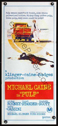 2w812 PULP Australian daybill movie poster '72 Michael Caine, Mickey Rooney, wild murder artwork!