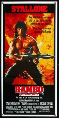 2w819 RAMBO FIRST BLOOD PART II Aust daybill '85 no man, no law, no war can stop Sylvester Stallone