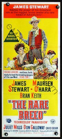 2w822 RARE BREED Australian daybill movie poster '66 Texas leader James Stewart, Maureen O'Hara