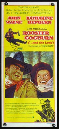 2w840 ROOSTER COGBURN Australian daybill movie poster '75 John Wayne, Katharine Hepburn