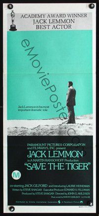 2w844 SAVE THE TIGER Australian daybill movie poster '73 Oscar Winner Jack Lemmon!