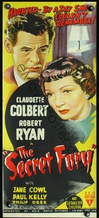 2w851 SECRET FURY Australian daybill movie poster '50 Claudette Colbert, Robert Ryan, Mel Ferrer