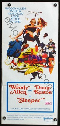 2w865 SLEEPER Australian daybill movie poster '74 Woody Allen, Diane Keaton, wacky sci-fi!