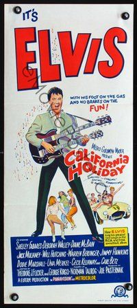 2w879 SPINOUT Australian daybill poster '66 Elvis playing double neck guitar, California Holiday!