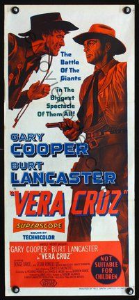 2w937 VERA CRUZ Aust daybill '55 best close up artwork of cowboys Gary Cooper & Burt Lancaster!