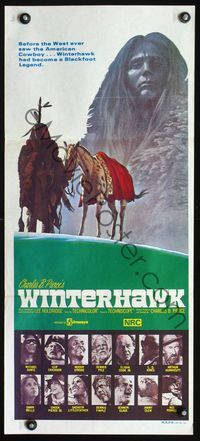 2w955 WINTERHAWK Australian daybill '75 Leif Erickson, Charles B. Pierce, cool Native American art!