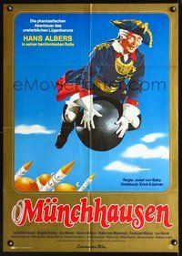 2w006 ADVENTURES OF BARON MUNCHAUSEN German poster R78 Munchhausen, cool riding on cannonball art!