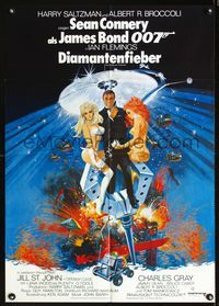 2w060 DIAMONDS ARE FOREVER German poster '71 Sean Connery as James Bond 007 by Robert McGinnis!