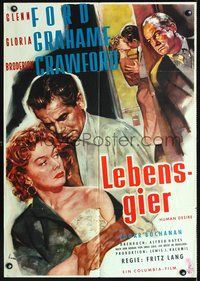 2w104 HUMAN DESIRE German poster '54 Gloria Grahame was born to be bad, great Ernst Litter art!