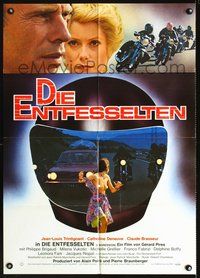 2w115 L'AGRESSION German poster '75 Jean-Louis Trintignant, Catherine Deneuve, cool motorcycle art!