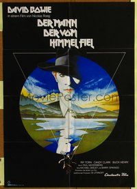 2w124 MAN WHO FELL TO EARTH art style German poster '76 Nicolas Roeg, cool artwork of David Bowie!