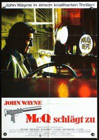 2w132 McQ German poster '74 John Sturges, Eddie Albert, cool image of police detective John Wayne