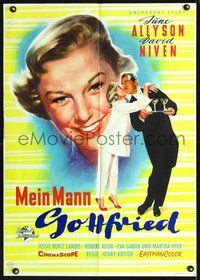 2w137 MY MAN GODFREY German movie poster '57 great art of June Allyson & David Niven, by Rehak!