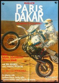 2w171 RALLYE PARIS DAKAR German movie poster '84 cool image of motorcyclist riding a wheelie!