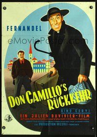 2w176 RETURN OF DON CAMILLO German movie poster '53 Julien Duvivier, Fernandel, cool Rehak artwork!