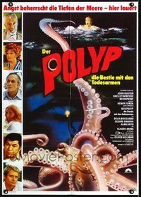 2w212 TENTACLES German '77 AIP, John Huston, Shelley Winters, Henry Fonda, great octopus image!