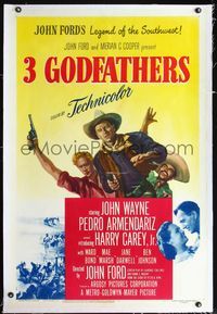 2x018 3 GODFATHERS linen one-sheet '49 cowboy John Wayne in John Ford's Legend of the Southwest!