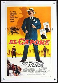 2x025 AL CAPONE linen 1sh '59 great full-length art of Rod Steiger as the most notorious gangster!