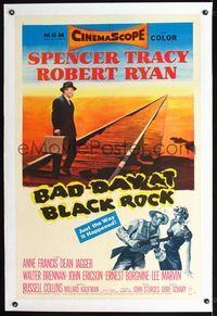 2x037 BAD DAY AT BLACK ROCK linen 1sh '55 art of Spencer Tracy, bad Robert Ryan & sexy Anne Francis!