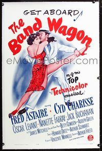 2x038 BAND WAGON linen one-sheet R63 great art of Fred Astaire & sexy Cyd Charisse showing her legs!