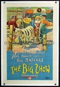 2x046 BIG SHOW linen 1sh '23 stone litho art of Our Gang kids with striped goat in homemade circus!