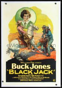 2x007 BLACK JACK linen 1sh '27 best stone litho of Buck Jones roping bad guys, thinking of his girl!