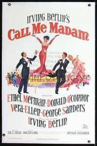 2x057 CALL ME MADAM linen one-sheet '53 Ethel Merman & Donald O'Connor sing Irving Berlin songs!