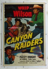2x058 CANYON RAIDERS linen one-sheet poster '51 Whip Wilson with smoking gun & sexy Phyllis Coates!