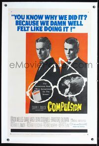 2x078 COMPULSION linen 1sh '59 crazy Dean Stockwell & Bradford Dillman try to commit perfect murder!