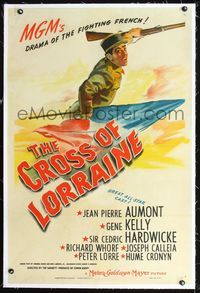 2x087 CROSS OF LORRAINE linen 1sh '44 Jean Pierre Aumont leads the fighting French in World War II!