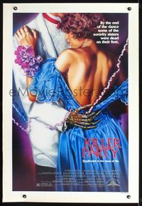 2x175 KILLER PARTY linen 1sh '86 great Joann horror art of sexy girl dancing w/guy w/skeleton hand!