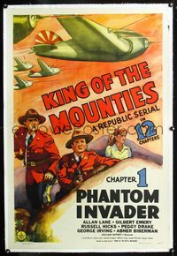 2x177 KING OF THE MOUNTIES linen Chap 1 1sh '42 serial, art of Japanese bomber planes over Canada!