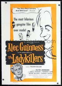 2x184 LADYKILLERS linen one-sheet poster '55 cool art of guiding genius Alec Guinness, gangsters!