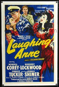 2x188 LAUGHING ANNE linen one-sheet '54 really cool artwork of Wendell Corey & Margaret Lockwood!