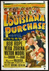 2x195 LOUISIANA PURCHASE linen style B 1sh '41 Bob Hope, Zorina, 12 sexy swimmers lined up by pool!