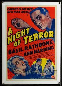 2x196 LOVE FROM A STRANGER linen one-sheet R42 Basil Rathbone, Agatha Christie, A Night of Terror!
