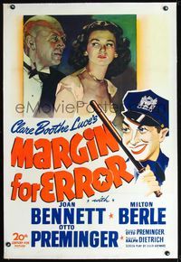 2x210 MARGIN FOR ERROR linen 1sh '43 cool art of evil Otto Preminger, Joan Bennett & Milton Berle!