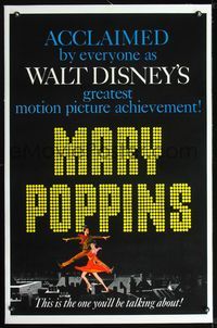 2x214 MARY POPPINS linen style B 1sheet '64 Julie Andrews, Van Dyke, Disney musical classic!