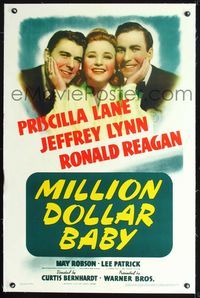 2x219 MILLION DOLLAR BABY linen 1sh '41 Priscilla Lane caught between Jeffrey Lynn & Ronald Reagan!