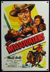 2x221 MISSOURIANS linen one-sheet '50 artwork of rough & tough Monte Hale smiling and punching!