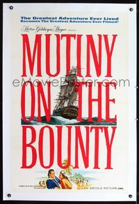 2x227 MUTINY ON THE BOUNTY linen style A teaser 1sheet '62 Marlon Brando, cool art of ship by Smith!