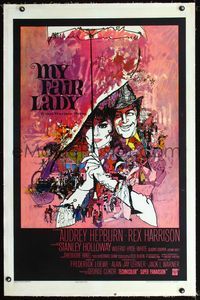 2x228 MY FAIR LADY linen one-sheet '64 classic art of Audrey Hepburn & Rex Harrison by Bob Peak!